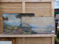 19th.C.CONTINENTAL SCHOOL. TWO MOUNTAIN LANDSCAPES, WATERCOLOURS, UNFRAMED. 33 x 51cms. TOGETHER