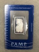 A SEALED SUISSE PAMP 1/2 OUNCE PALLADIUM BAR. CERTIFICATE NUMBER C000039, METAL FINENESS 999.5,