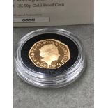 A WITHDRAWAL FROM THE EUROPEAN UNION, 2020 UK 50p GOLD PROOF COIN. 22ct GOLD (916.7AU), DIAMETER
