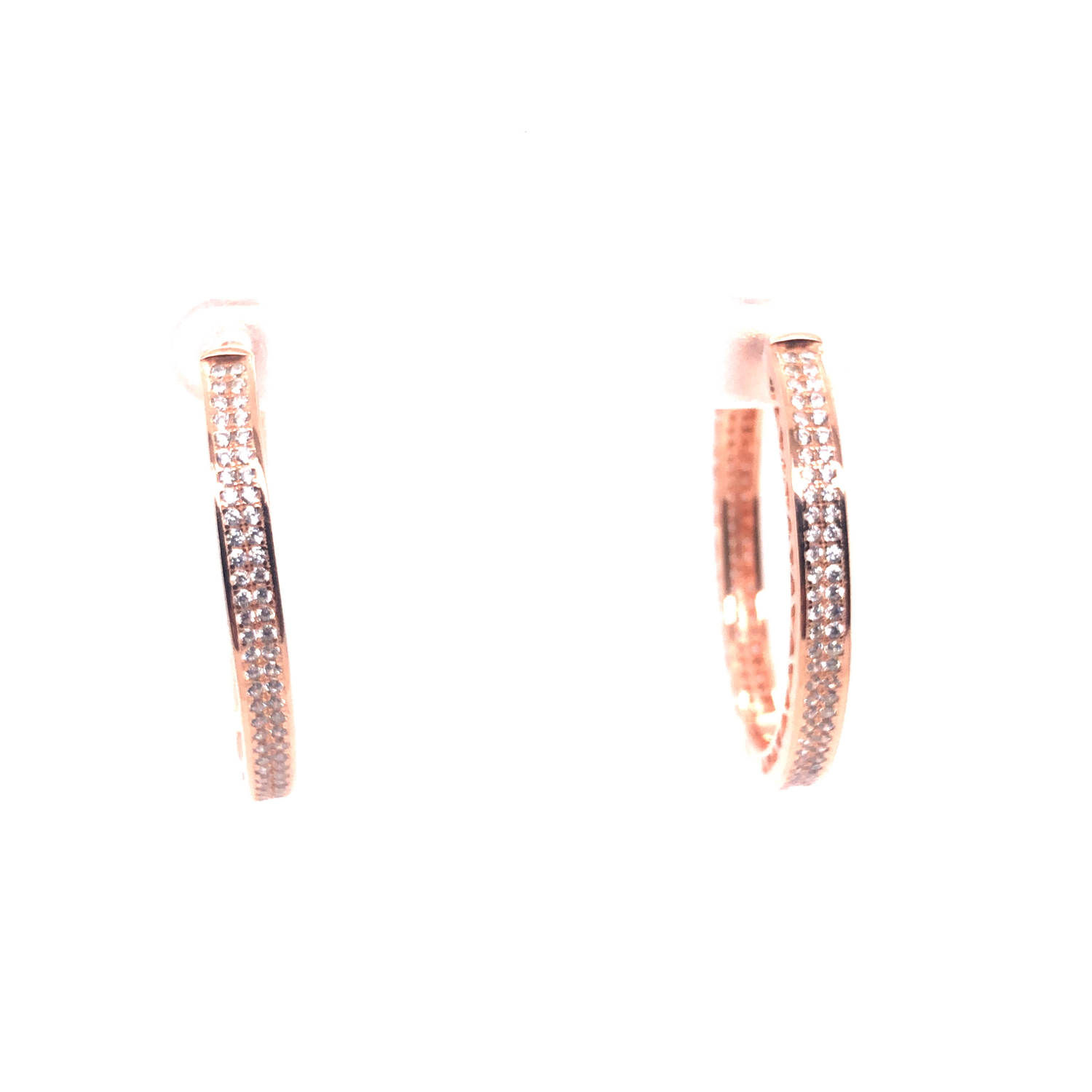 A PAIR OF SILVER AND ROSE GOLD PLATED CUBIC ZIRCONIA CHANNEL SET EARRINGS 3.1cm. WEIGHT 9.6grms. - Image 3 of 3