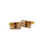 A PAIR OF 14K STAMPED, PRECIOUS YELLOW METAL VINTAGE ABACUS CUFFLINKS WITH MOVING COUNTERS. ABACUS
