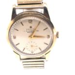 A VINTAGE 9ct GOLD ZENITH WRIST WATCH RETAILED BY J.H. LUNN LTD, BELFAST ON AN ASSOCIATED FIXO-