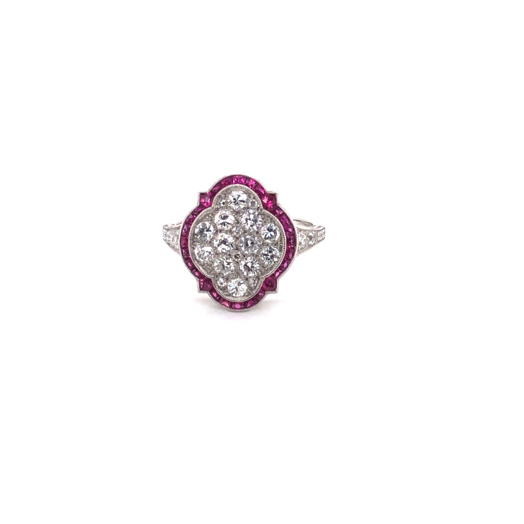 AN ANTIQUE STYLE RUBY, DIAMOND AND WHITE PRECIOUS METAL RING STAMPED PLAT ASSESSED AS 950 PLATINUM. - Image 4 of 4