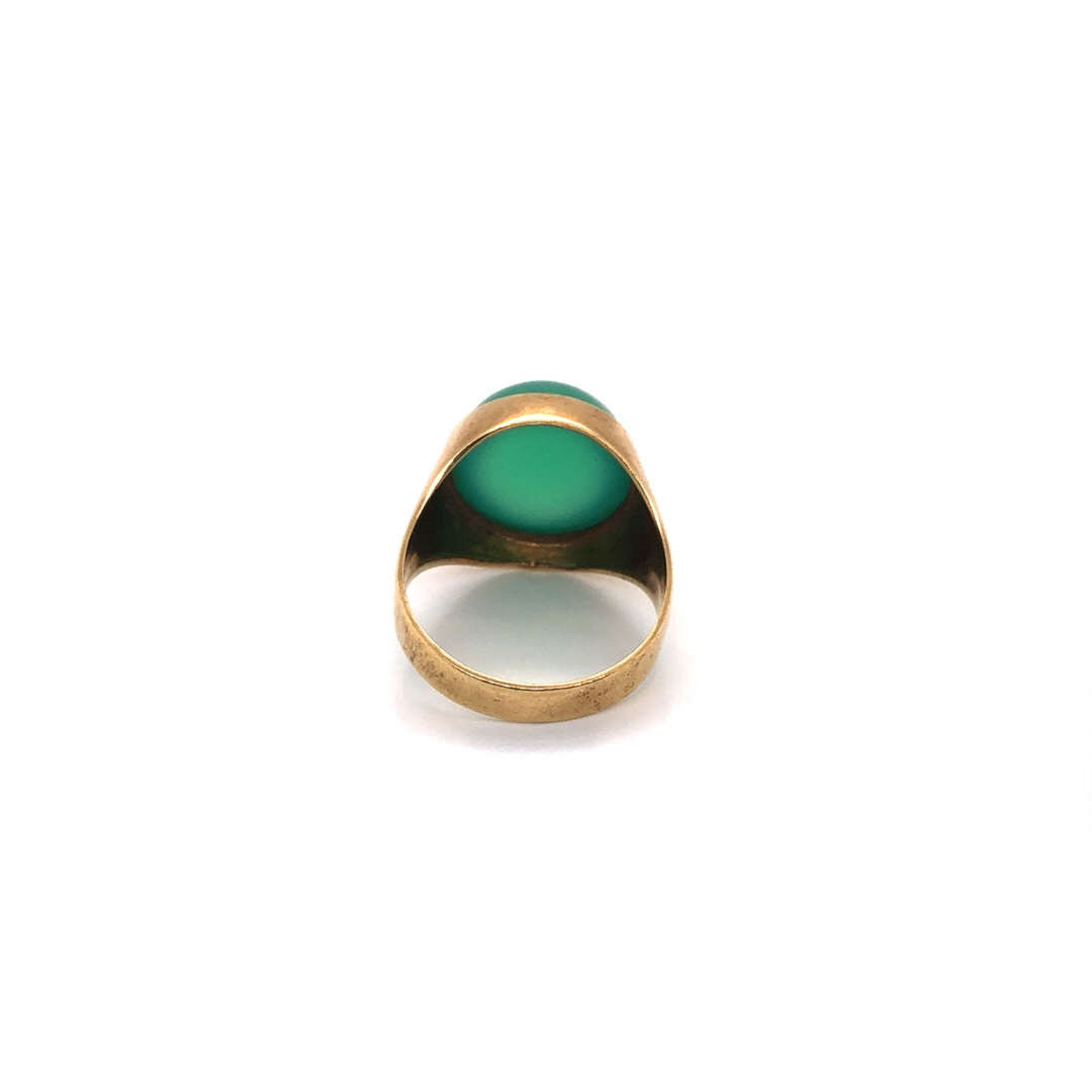 AN EDWARDIAN AUSTRIAN, TOWN MARK VIENNA 14ct GOLD GREEN CABOCHON GEMSTONE RING, STAMPED TO INNER - Image 3 of 4