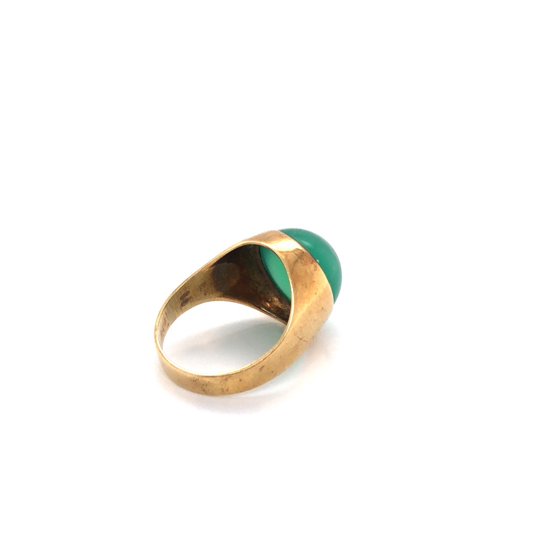 AN EDWARDIAN AUSTRIAN, TOWN MARK VIENNA 14ct GOLD GREEN CABOCHON GEMSTONE RING, STAMPED TO INNER - Image 4 of 4