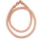 A HALLMARKED SILVER AND ROSE GOLD PLATED MESH CRYSTAL FILLED TUBE NECKLACE LENGTH 46cm 15.6grms