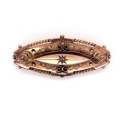 AN ANTIQUE VICTORIAN 9ct GOLD DIAMOND SET MOURNING BROOCH WITH GLAZED PANEL TO REVERSE. STAMPED 9ct,
