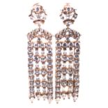 A PAIR OF SILVER AND ROSE GOLD GILT ARTICULATED CHANDELIER MULTI DROP EARRINGS. WEIGHT 25.3grms.