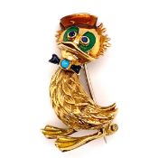 A BEN ROSENFELD 18ct YELLOW GOLD 1960'S BROOCH IN THE FORM OF A WHIMSICAL ARTICULATED DUCK SET