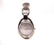 A GEORG JENSEN LADIES STAINLESS STEEL WRIST WATCH WITH A MOTHER OF PEARL DIAL. REF NUMBER 002942.