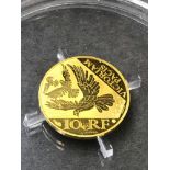 A SMALL FINE GOLD PROOF 10 EURO COIN DATED 2020. 3.11grms