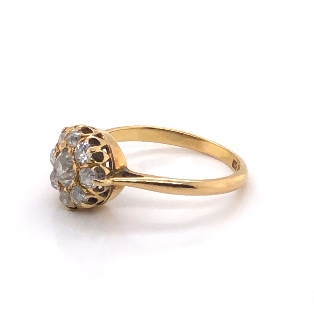 AN ANTIQUE OLD CUT DIAMOND AND 18ct STAMPED DAISY CLUSTER RING. THE OLD CUT DIAMONDS IN DROPPED CLAW - Image 3 of 3