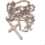 A SOLID SILVER AND CUBIC ZIRCONIA SET,SKULL AND CROSS,DESIGNER ROSARY TYPE NECKLACE. NECKLACE LENGTH