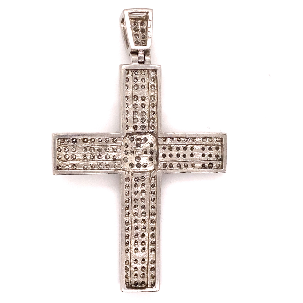 A SILVER AND MULTI CUBIC ZIRCONIA GRAIN SET LARGE CROSS PENDANT WITH ARTICULATED BALE. STAMPED 925 - Image 2 of 2