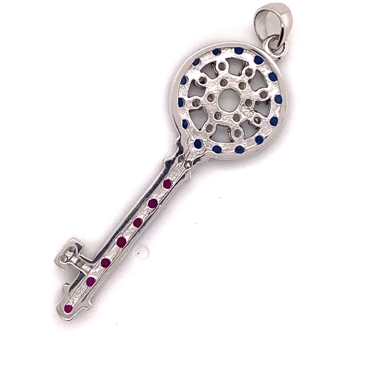 A SILVER AND CUBIC ZIRCONIA MULTI STONE SET KEY PENDANT, LENGTH 5cms, WEIGHT 3.7grms. - Image 2 of 2