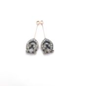 A PAIR OF DIAMOND SET SUSPENDED DROPS FOR EXISTING STUD EARRINGS. UNMARKED AND ASSESSED AS 15ct.