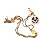 AN ANTIQUE 9ct GOLD ALBERTINA ROPE BRACELET WITH ENGRAVED SLIDER, TASSEL CHARM AND 9ct HALLMARKED