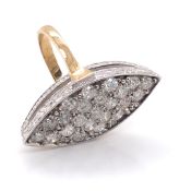 A 9ct YELLOW GOLD HALLMARKED MULTI DIAMOND SET NAVETTE RING. APPROX TOTAL DIAMOND WEIGHT 2.00cts.