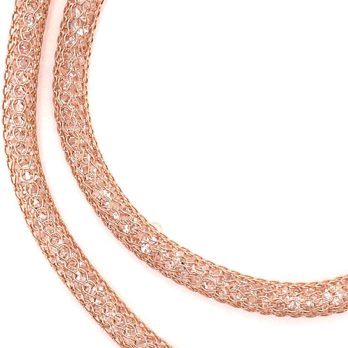 A HALLMARKED SILVER AND ROSE GOLD PLATED MESH CRYSTAL FILLED TUBE NECKLACE LENGTH 46cm 15.6grms - Image 2 of 2