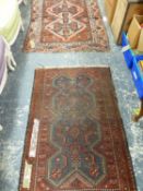 TWO ANTIQUE PERSSIAN RUGS 117 X 80 CM & 143 X 108 CM