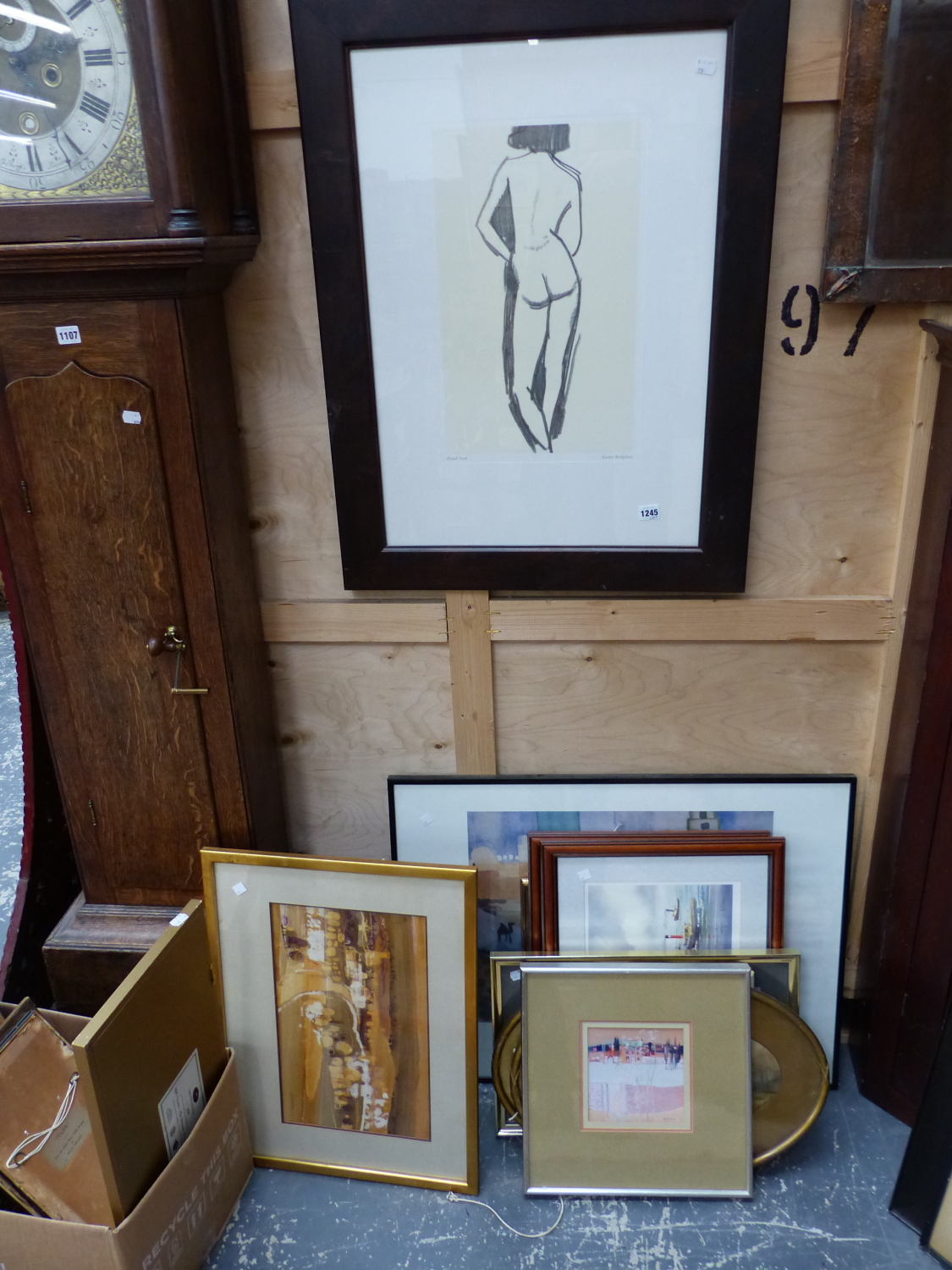 A FRAMED PRINT AFTER LOWRY TOGETHER WITH VARIOUS PRINTS BY DIFFERENT HANDS AND TWO WATERCOLOURS BY