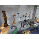 VARIOUS ART DECO CANDLE STANDS AND ORNAMENTS.