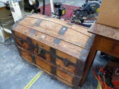 A ROUND ARCHED LIDDED PINE TRUNK