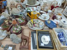 VARIOUS ANIMAL FIGURES, A WEMYSS JAR AND COVER, ETC.