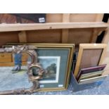 TWO HAND COLOURED PRINTS OF RURAL SCENES TOGETHER WITH A DECORATIVE GILT MIRROR AND VARIOUS SMALL