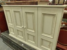 A PAINTED PINE SHALLOW WALL CABINET. W 134 X D 15 X H 86CMS.