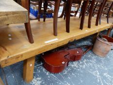 A PINE LOW TABLE. W 208 x D 66 x H 51cms.