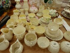 AN ASSORTMENT OF BELLEEK PORCELAIN WARES.