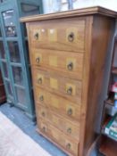 A MAHOGANY SIX DRAWER CHEST, THE STAR BACKED RING HANDLES MOUNTED ON OCHRE MARBLE SQUARES. W 80 x