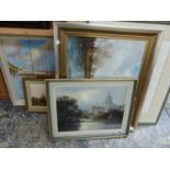 A GROUP OF FIVE 20th.C. CONTINENTAL OIL LANDSCAPE PAINTINGS BY DIFFERENT HANDS, SIGNED INDISTINCTLY.
