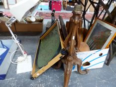 A VICTORIAN WALNUT POLE SCREEN STAND, A TEN PIN BOWLING TROPHY, SIGNED RED ARROWS PHOTOGRAPH,