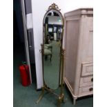 A BRASS FRAMED FULL LENGTH DRESSING MIRROR