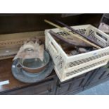 VINTAGE CIGAR MOULDS, EASTERN BRASS TRAYS, CARVED MASKS, OTHER TREEN AND COPPER WEARS.