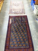 TWO BELOUCH PRAYER RUGS 129 X 77 & 142 X 80 CM