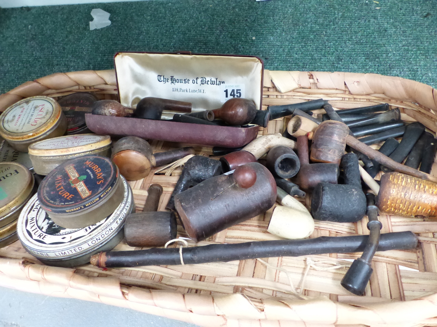 A COLLECTION OF TOBACCO PIPES AND TOBACCO TINS ETC.