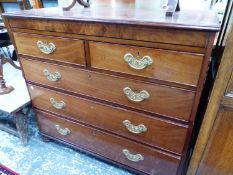 A MAHOGANY CHEST OF TWO SHORT AND THREE LONG DRAWERS