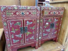 A PAIR OF ORIENTAL STYLE SMALL SIDE CABINETS.