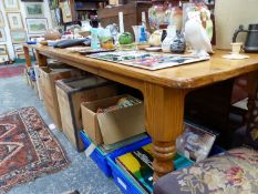 A PINE REFECTORY TABLE. W 243 x D 85 x h 77cms.