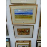 A PAIR OF 20TH CENTURY WATERCOLOUR COASTAL VIEWS T/W A PASTEL STILL LIFE BY ANOTHER HAND AND VARIOUS