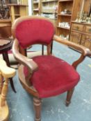 A VICTORIAN MAHOGANY DEEP SEATED DESK CHAIR.