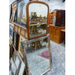 A FLORAL FRAMED BEVELLED GLASS MIRROR TOGETHER WITH ANOTHER IN MAHOGANY FRAME