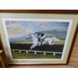 MAXINE COX (CONTEMPORARY). A PENCIL SIGNED LIMITED EDITION HORSE RACING PRINT, TOGETHER WITH A FUR