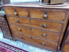 A LINE INLAID MAHOGANY CHEST OF TWO SHORT AND THREE GRADED LONG DRAWERS ON BRACKET FEET