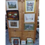 A QUANITY OF FURNISHING PICTURES TO INCLUDE WATERCOLOURS, PRINTS, MAPS ETC. ( QTY)