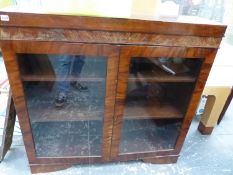 A VICTORIAN MAHOGANY AND LATER BOOK CASE WITH GLAZED DOORS, W 116 X D 30 X H 111CMS.