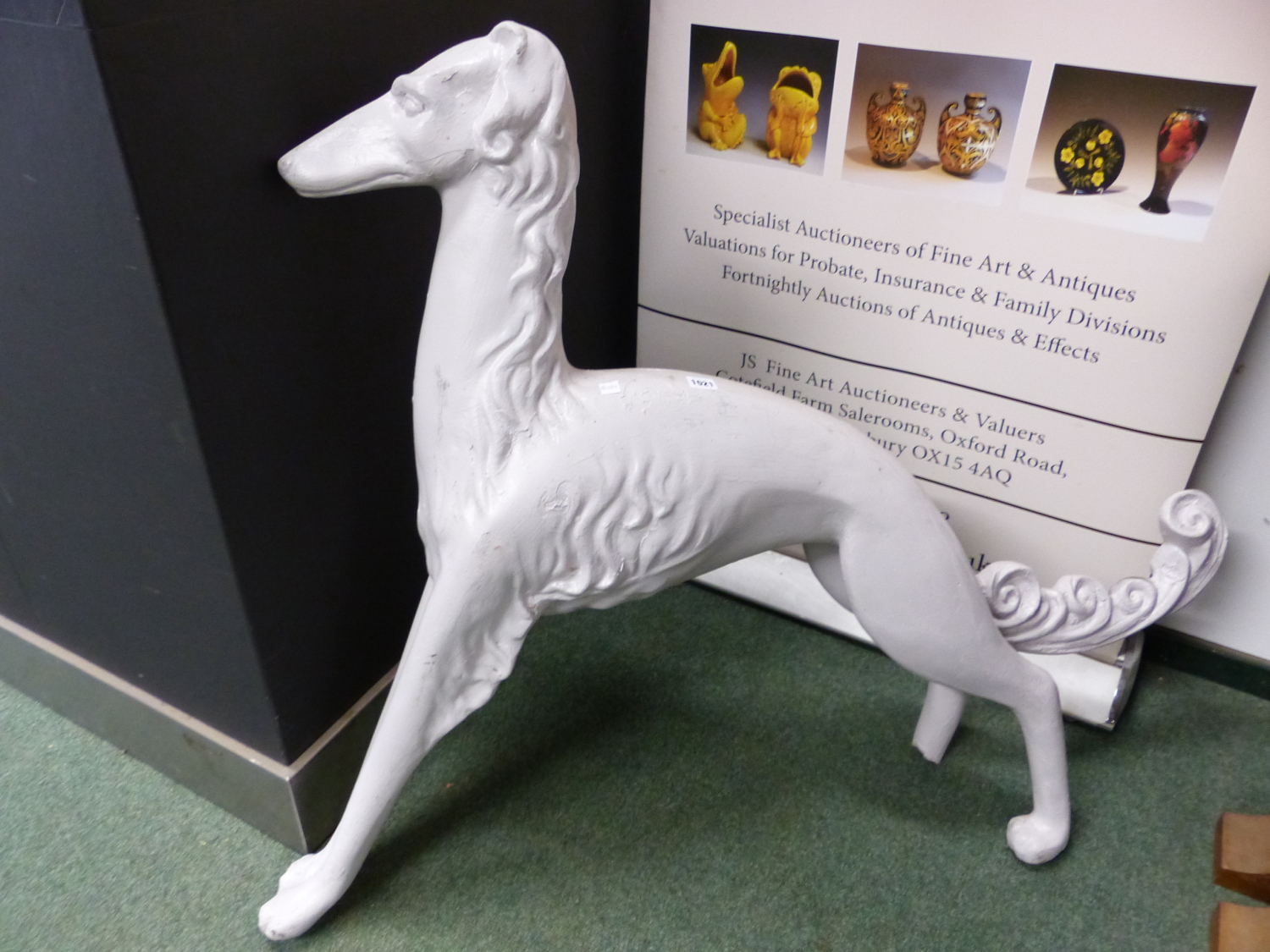 A WHITE PAINTED SHOP DISPLAY SALUKI. H 103cms.